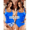 CUPSHE Women’s Tankini Sets Two Piece Swimsuit Reversible Bottom Mid Rise Bathing Suit Ruched Crossback Tie(Royal Blue/Floral)