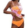 CUPSHE Two Piece Tankini Set Women Swimsuit Square Neck Mid Rise Cut Out Ruched Drawstred Bathing Suit(Orange/Paisley)