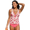 CUPSHE Women’s Tankini Set V Neck Crisscross Adjustable Straps Cutout Two Piece Swimsuit Mid Rise Ruched(Hot Pink/Floral)