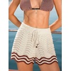 CUPSHE Women’s Cover Up Shorts Striped Drawstring Waist Knit Swimsuit Cover Up Summer Casual Beach Shorts(Beige Brown-striped)