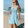 CUPSHE Womens Mini Dress Sleeveless V Neck Flowy Beach Vacation Sundress | Flowy Tassel Mini Sundress, Ruffled Hem Lace Trim Casual Travel Outfit, Soft Smocked Short Resort Trips, Summer Outings(Blue)