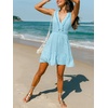 CUPSHE Womens Mini Dress Sleeveless V Neck Flowy Beach Vacation Sundress | Flowy Tassel Mini Sundress, Ruffled Hem Lace Trim Casual Travel Outfit, Soft Smocked Short Resort Trips, Summer Outings(Blue)