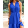 CUPSHE Womens Sleeveless Mini Dress V Neck Flowy Beach Vacation Sundress | Lightweight Flattering High Waist, Ruffled Hem Short Dress for Beach Trips, Cruises Vacations Summer Days, Flowy Resort Wear(Blue)