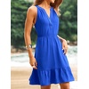 CUPSHE Womens Sleeveless Mini Dress V Neck Flowy Beach Vacation Sundress | Lightweight Flattering High Waist, Ruffled Hem Short Dress for Beach Trips, Cruises Vacations Summer Days, Flowy Resort Wear(Blue)