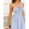 CUPSHE Women’s Striped Midi Dress Sleeveless Summer Beach Vacation Sundress | Long Sundress With Adjustable Straps, Flowy Fit Beach Vacations Outfit, High Waist Smocked Travel Summer Days Casual(Blue Striped)