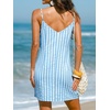 CUPSHE Women’s Summer Mini Sundress V Neck Striped Beach Vacation Dress | Lightweight Textured Mini Summer Dress With Adjustable Straps, Sleeveless Cover Up Dress For Beach Trips, Resort Wear(Blue Striped)