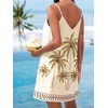 CUPSHE Women’s Summer Mini Sundress V Neck Striped Beach Vacation Dress | Lightweight Textured Mini Summer Dress With Adjustable Straps, Sleeveless Cover Up Dress For Beach Trips, Resort Wear(Beige Tropical)
