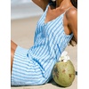 CUPSHE Women’s Summer Mini Sundress V Neck Striped Beach Vacation Dress | Lightweight Textured Mini Summer Dress With Adjustable Straps, Sleeveless Cover Up Dress For Beach Trips, Resort Wear(Blue Striped)