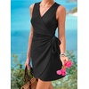 CUPSHE Women’s Wrap Summer Dress Surplice V Neck Sleeveless Tie Waist Short Mini Dress Beach Vacation Casual Sun Dress(Black)