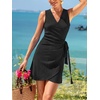 CUPSHE Women’s Wrap Summer Dress Surplice V Neck Sleeveless Tie Waist Short Mini Dress Beach Vacation Casual Sun Dress(Black)