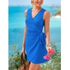 CUPSHE Women’s Wrap Summer Dress Surplice V Neck Sleeveless Tie Waist Short Mini Dress Beach Vacation Casual Sun Dress(Blue)