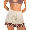 CUPSHE Women’s Cover Up Shorts Striped Drawstring Waist Knit Swimsuit Cover Up Summer Casual Beach Shorts(Beige Brown-striped)