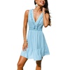 CUPSHE Womens Mini Dress Sleeveless V Neck Flowy Beach Vacation Sundress | Flowy Tassel Mini Sundress, Ruffled Hem Lace Trim Casual Travel Outfit, Soft Smocked Short Resort Trips, Summer Outings(Blue)