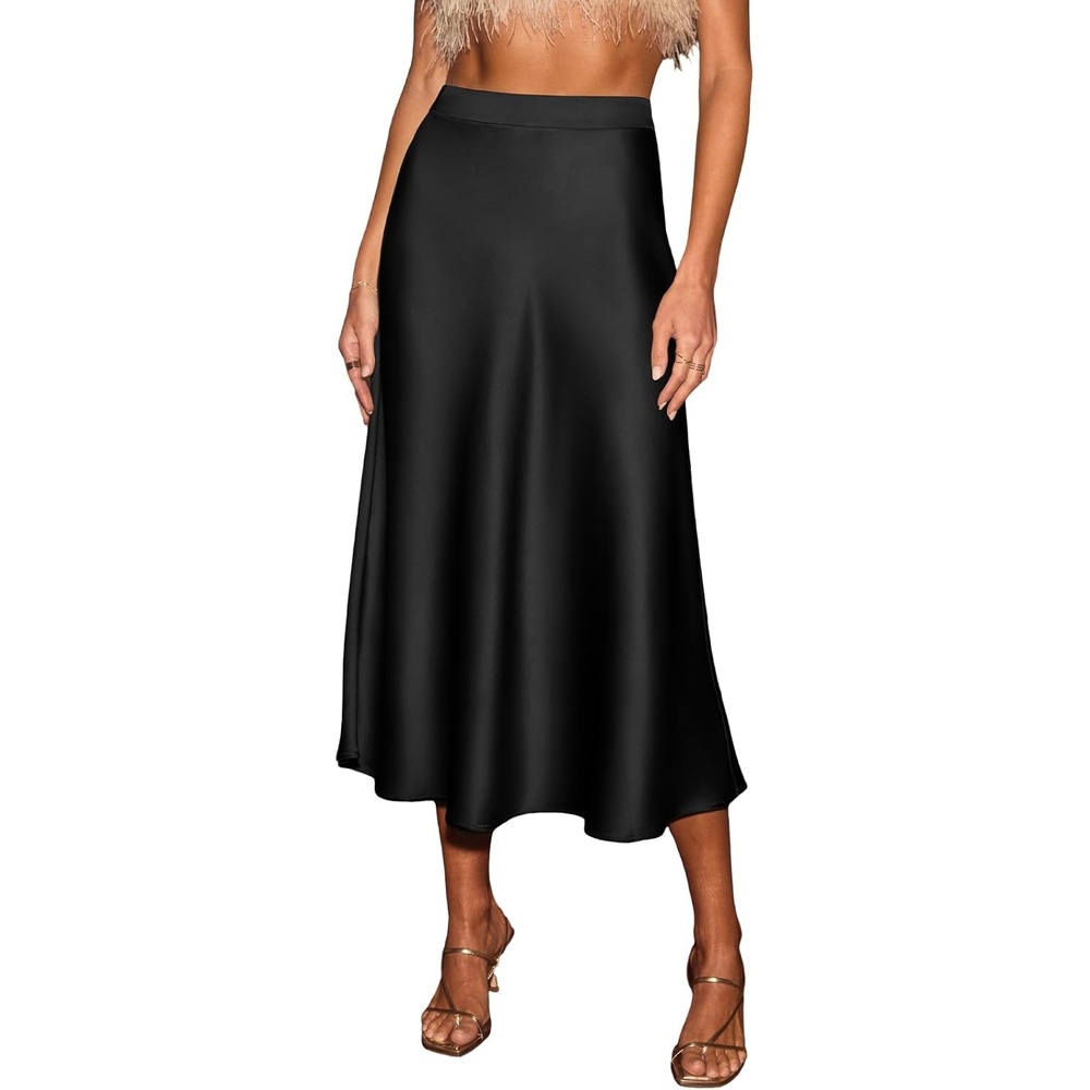 image:imageCUPSHE Womens Satin Midi Skirt  Silk A Line High Waist Elegant Casual Flowy Cocktail Party Wedding VacationBlack