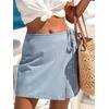 CUPSHE Jean Mini Skirts for Women 2026 Tie-Up Summer Casual High Waisted Denim Wrap Skirt(Blue)