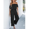 CUPSHE Jumpsuits for Women, Off the Shoulder Short Sleeves Wide Leg Casual One Piece for Summer Beach Vacation(Black)