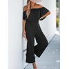CUPSHE Jumpsuits for Women, Off the Shoulder Short Sleeves Wide Leg Casual One Piece for Summer Beach Vacation(Black)