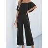 CUPSHE Jumpsuits for Women, Off the Shoulder Short Sleeves Wide Leg Casual One Piece for Summer Beach Vacation(Black)