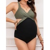 CUPSHE Maternity One Piece Swimsuit V Neck Pregnancy Bathing Suit for Women Front Wrap Criss Cross Cutout Color Block(Sage Green/Black)