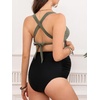 CUPSHE Maternity One Piece Swimsuit V Neck Pregnancy Bathing Suit for Women Front Wrap Criss Cross Cutout Color Block(Sage Green/Black)
