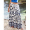 CUPSHE Maxi Skirts for Women 2026 Summer Floral Boho Casual Pleated High Waisted Flowy Long Skirt Beach Vacation Cruise(Navy)