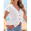 CUPSHE Summer Eyelet Tops for Women 2026 Ruffle Sleeve V Neck Button T Shirt Casual Going Out(White)