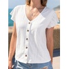 CUPSHE Summer Eyelet Tops for Women 2026 Ruffle Sleeve V Neck Button T Shirt Casual Going Out(White)