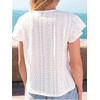 CUPSHE Summer Eyelet Tops for Women 2026 Ruffle Sleeve V Neck Button T Shirt Casual Going Out(White)