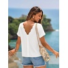 CUPSHE Summer Tops for Women 2026 Crew Neck Back Button Cap Sleeve T Shirt Casual Going Out(White)