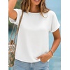 CUPSHE Summer Tops for Women 2026 Crew Neck Back Button Cap Sleeve T Shirt Casual Going Out(White)