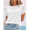 CUPSHE Summer Tops for Women 2026 Crew Neck Back Button Cap Sleeve T Shirt Casual Going Out(White)