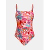CUPSHE Women Swimsuit One Piece Bathing Suit Square Neck Cutout Back Tummy Control with Adjustable Spaghetti Straps(Pink/Tropical Floral)