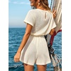 CUPSHE Women Waffle Knit V Neck Cover Up Rompers with Pockets | V Neck Swim Cover Ups, Short Sleeve Bathing Suit Coverup for Women, Waffle Knit Beach Coverup Romper, Beach Rompers(Beige)