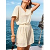 CUPSHE Women Waffle Knit V Neck Cover Up Rompers with Pockets | V Neck Swim Cover Ups, Short Sleeve Bathing Suit Coverup for Women, Waffle Knit Beach Coverup Romper, Beach Rompers(Beige)