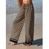 CUPSHE Womens Beach Wide Leg Pants Summer Boho Drawstring Elastic Waist Vacation Palazzo Pant(Black)