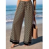 CUPSHE Womens Beach Wide Leg Pants Summer Boho Drawstring Elastic Waist Vacation Palazzo Pant(Black)