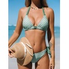 CUPSHE Women’s Bikini Sets Two Piece V Neck Reversible Bottom Swimsuit | Halter,Self Tie,Soft Removable Cups,Back Hook,Color Block,Flattering Bathing Suit For Vacation And Beach(White/Green/Floral)