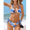 CUPSHE Women’s Bikini Sets Two Piece V Neck Reversible Bottom Swimsuit | Halter,Self Tie,Soft Removable Cups,Back Hook,Color Block,Flattering Bathing Suit For Vacation And Beach(White/Blue/Orange)
