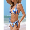 CUPSHE Women’s Bikini Sets Two Piece V Neck Reversible Bottom Swimsuit | Halter,Self Tie,Soft Removable Cups,Back Hook,Color Block,Flattering Bathing Suit For Vacation And Beach(White/Blue/Orange)