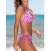 CUPSHE Women’s Bikini Sets Two Piece V Neck Reversible Bottom Swimsuit | Halter,Self Tie,Soft Removable Cups,Back Hook,Color Block,Flattering Bathing Suit For Vacation And Beach(White/Pink/Floral)