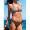 CUPSHE Women’s Bikini Sets Two Piece V Neck Reversible Bottom Swimsuit | Halter,Self Tie,Soft Removable Cups,Back Hook,Color Block,Flattering Bathing Suit For Vacation And Beach(White/Brown/Floral)