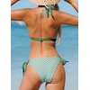 CUPSHE Women’s Bikini Sets Two Piece V Neck Reversible Bottom Swimsuit | Halter,Self Tie,Soft Removable Cups,Back Hook,Color Block,Flattering Bathing Suit For Vacation And Beach(White/Green/Floral)