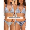 CUPSHE Women’s Bikini Sets Two Piece V Neck Reversible Bottom Swimsuit | Halter,Self Tie,Soft Removable Cups,Back Hook,Color Block,Flattering Bathing Suit For Vacation And Beach(Purple/Blue/Geo)