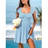 CUPSHE Women’s Casual Summer Dresses Floral Smocked Ruffle Cap Sleeve Mini Sundress Pockets Flowy Beach Vacation Boho Dress(Blue Printed)