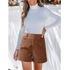 CUPSHE Womens Corduroy Button Shorts Casual High Waisted Beach Shorts with 2 Pockets(Brown)