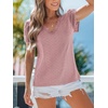 CUPSHE Women’s Eyelet Embroidered Shirt Lace Trim Petal Sleeve Summer Tops Dressy Casual Short Sleeve V Neck Tee Shirt(Pink)