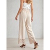 CUPSHE Women’s Lace Trim Wide Leg Pants, Summer High Waist Smocked Palazzo Casual Beach Pants with Pockets(Beige)