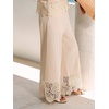 CUPSHE Women’s Lace Trim Wide Leg Pants, Summer High Waist Smocked Palazzo Casual Beach Pants with Pockets(Beige)