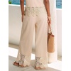 CUPSHE Women’s Lace Trim Wide Leg Pants, Summer High Waist Smocked Palazzo Casual Beach Pants with Pockets(Beige)