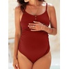 CUPSHE Women’s Maternity One Piece Swimsuit Adjustable Spaghetti Strap Scoop Neck Pregnancy Bathing Suit Back Cutout Grommet(Burgundy Red)